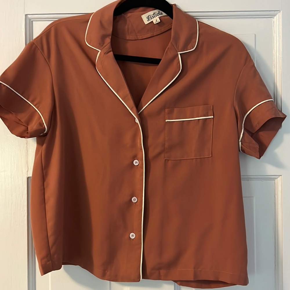 PAJAMA STYLE SHIRT SMALL MAUVE/BLUSH BOUTIQUE NWOT